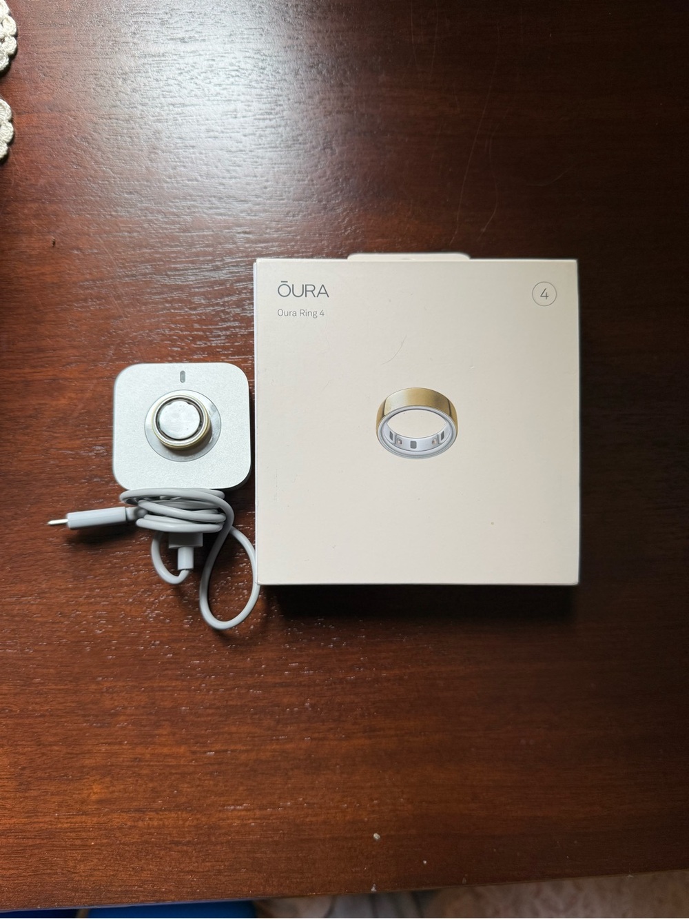 Oura Charging Dock and Box - White with Gold Accent
